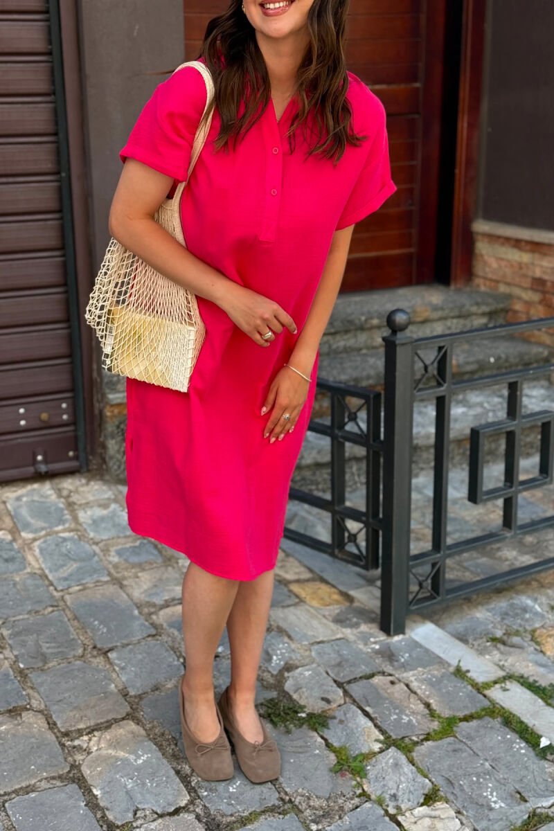 ONE COLOR SHORT SLEEVE WOMAN DRESS FUCHSIA/CIKLAMI - 4