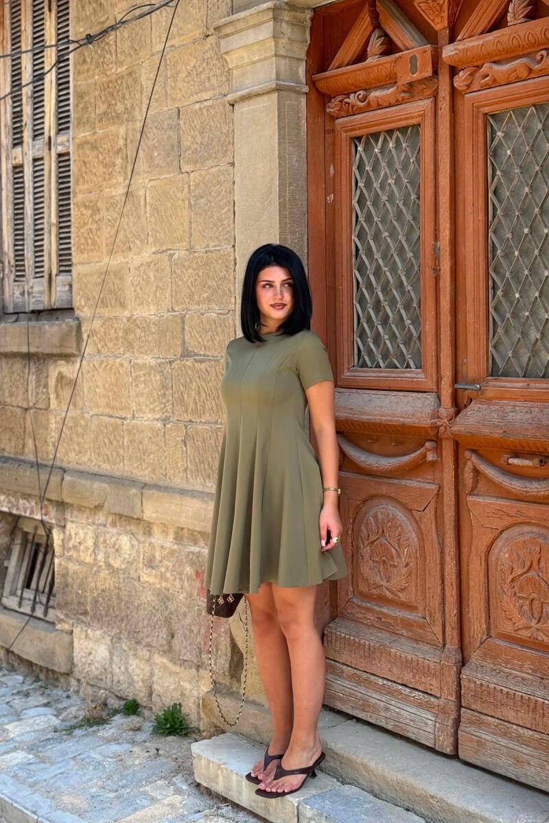 ONE COLOR SHORT SLEEVE WOMAN DRESS OLIVE/ULLI - 2
