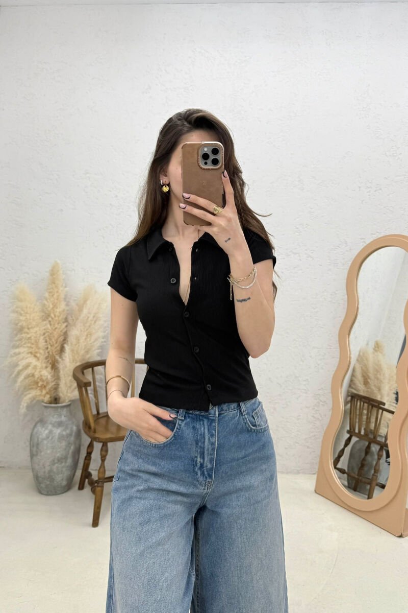 ONE COLOR SHORT SLEEVE WOMAN SHIRT BLACK/ E ZEZE - 1