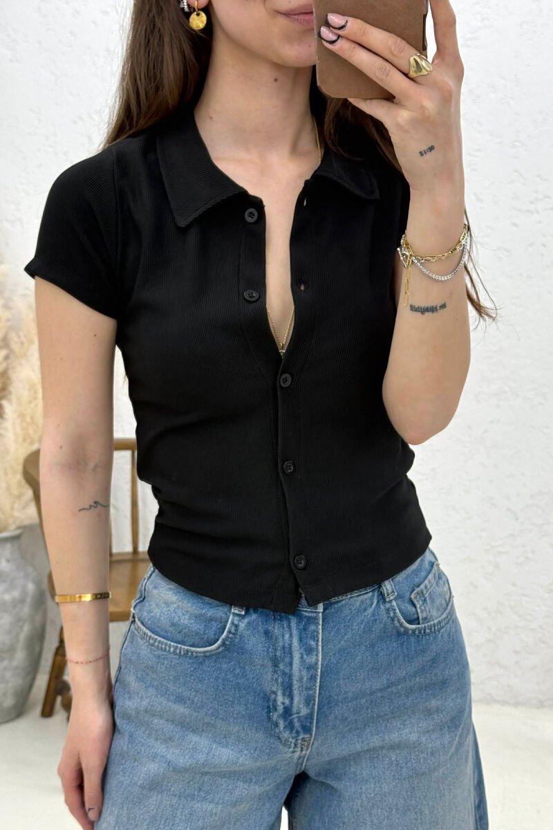 ONE COLOR SHORT SLEEVE WOMAN SHIRT BLACK/ E ZEZE - 4