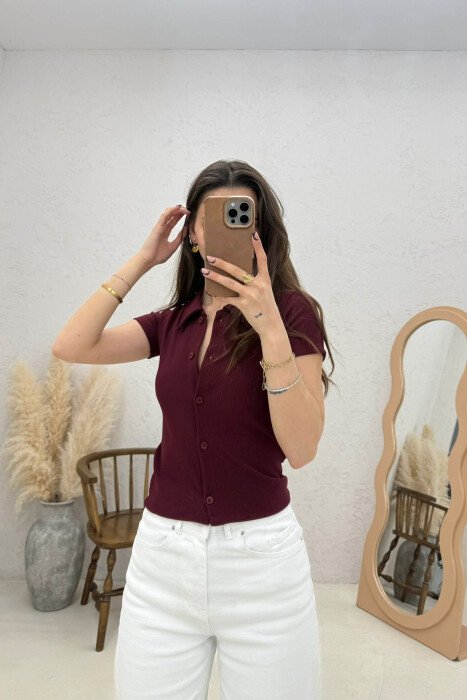ONE COLOR SHORT SLEEVE WOMAN SHIRT BURGUNDY/VISHNJE 