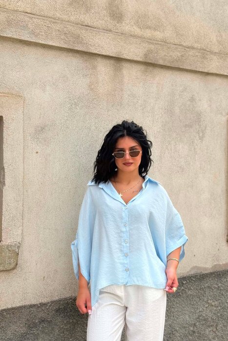 ONE COLOR SHORT SLEEVE WOMAN SHIRT LIGHTBLUE/BZ 