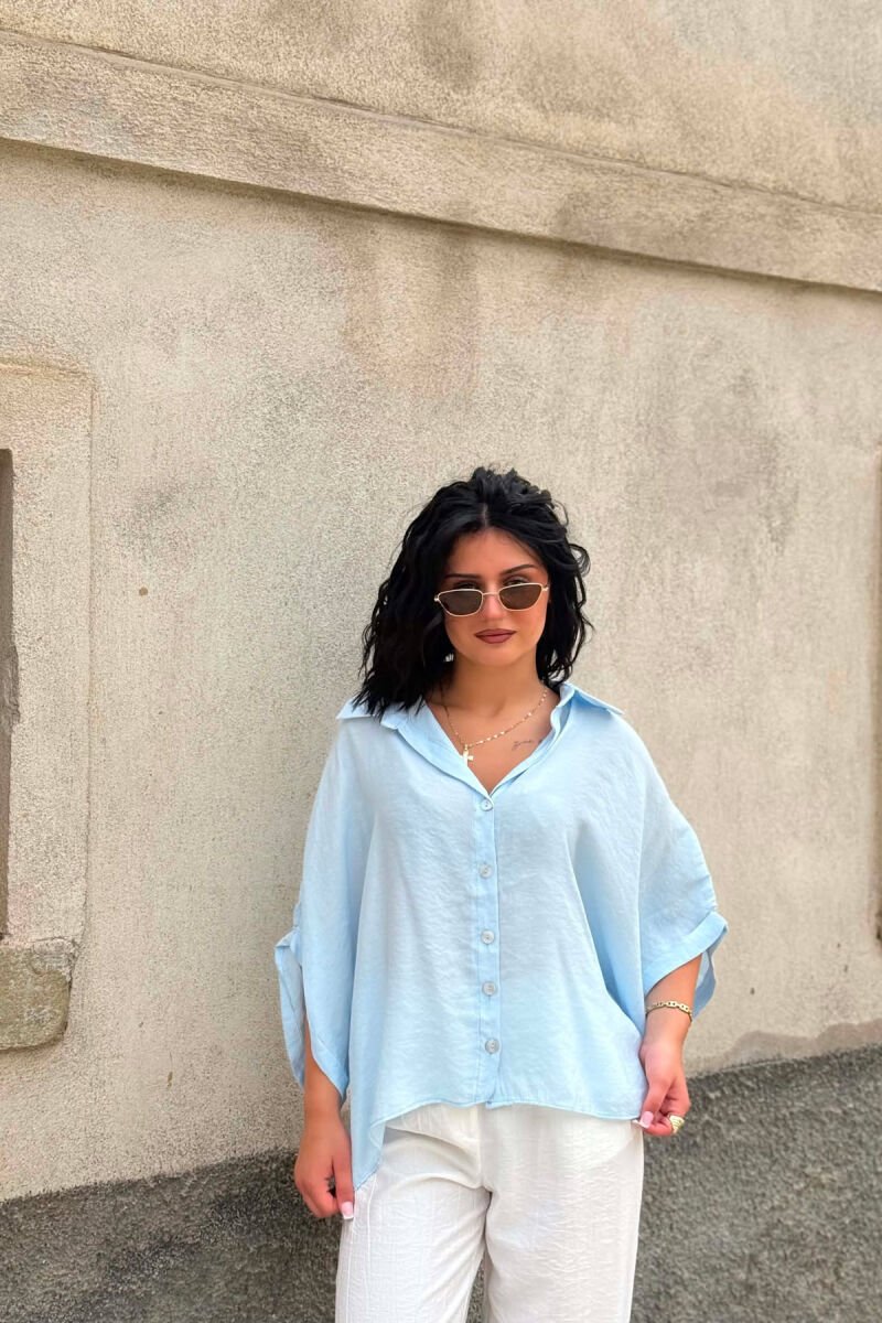 ONE COLOR SHORT SLEEVE WOMAN SHIRT LIGHTBLUE/BZ - 1