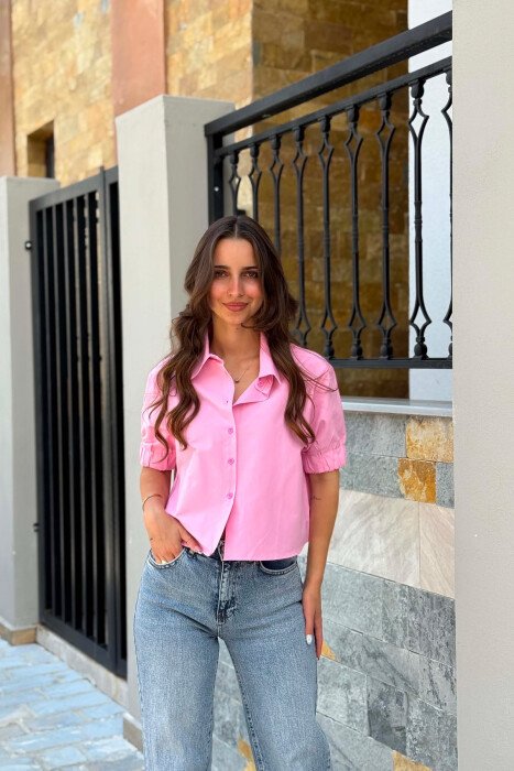 ONE COLOR SHORT SLEEVE WOMAN SHIRT PINK/ROZE - 1
