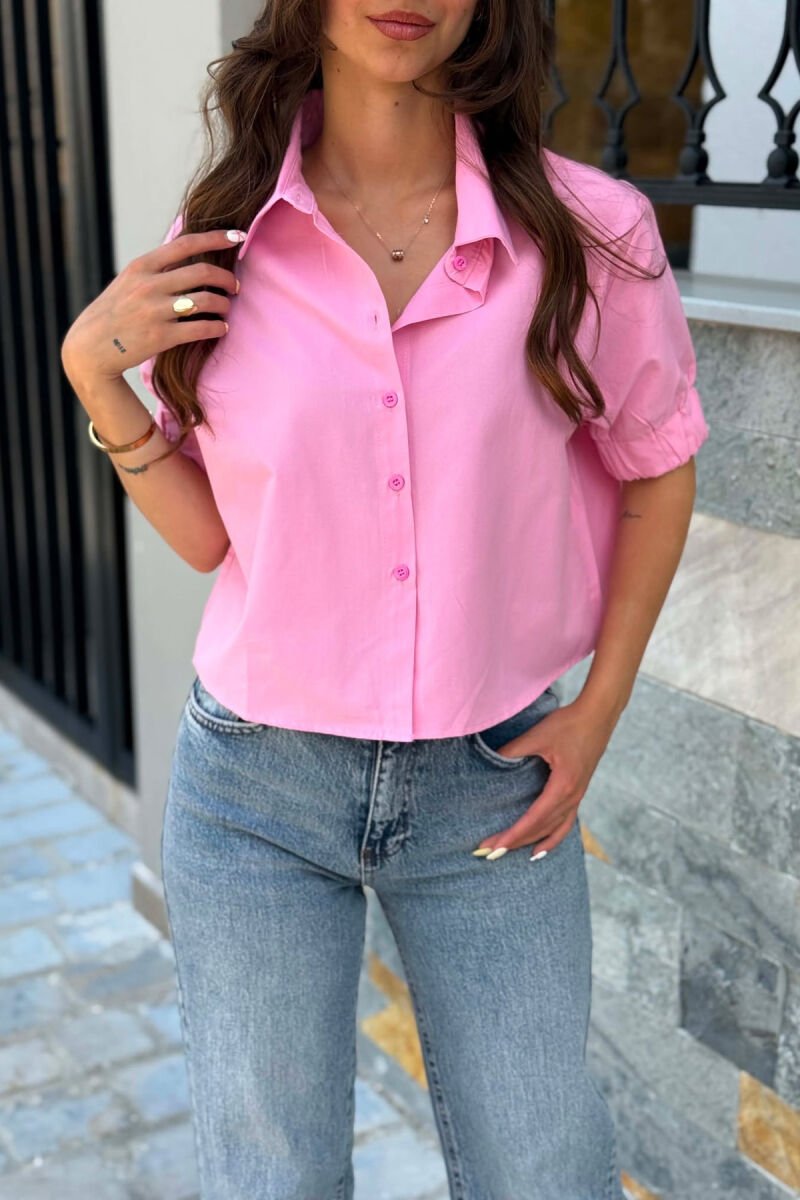 ONE COLOR SHORT SLEEVE WOMAN SHIRT PINK/ROZE - 3
