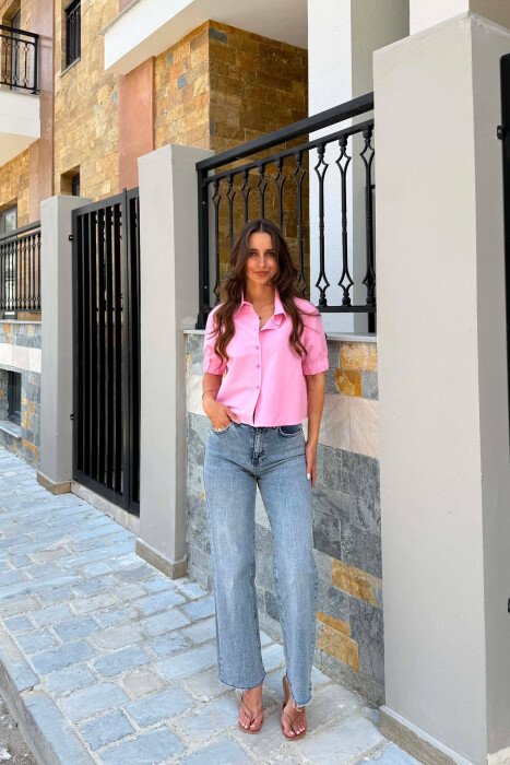 ONE COLOR SHORT SLEEVE WOMAN SHIRT PINK/ROZE - 4