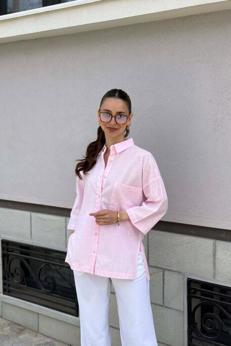ONE COLOR SHORT SLEEVE WOMAN SHIRT PINK/ROZE - 1