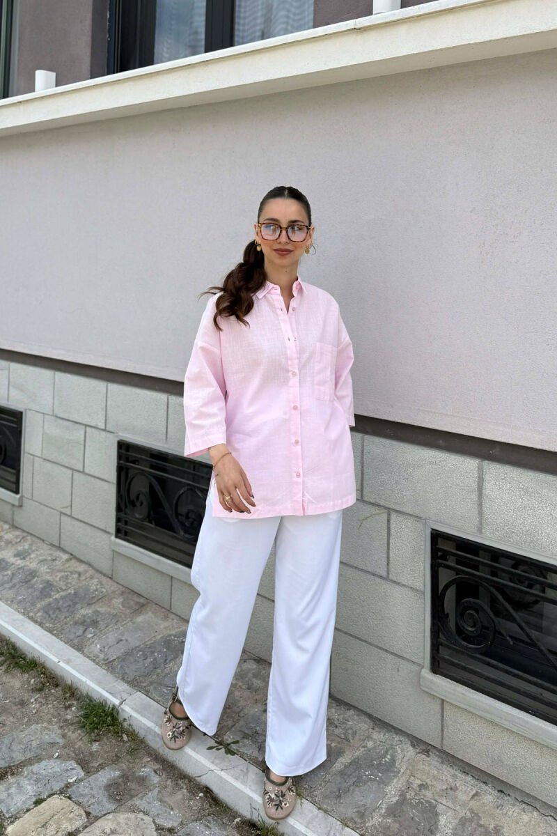 ONE COLOR SHORT SLEEVE WOMAN SHIRT PINK/ROZE - 3