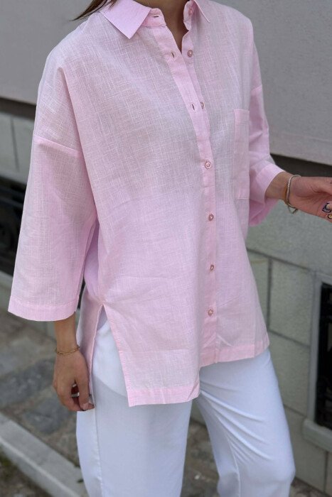 ONE COLOR SHORT SLEEVE WOMAN SHIRT PINK/ROZE - 4
