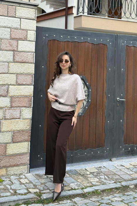 ONE COLOR SHORT SLEEVE WOMAN SWEATER BEIGE/BEZHE - 5
