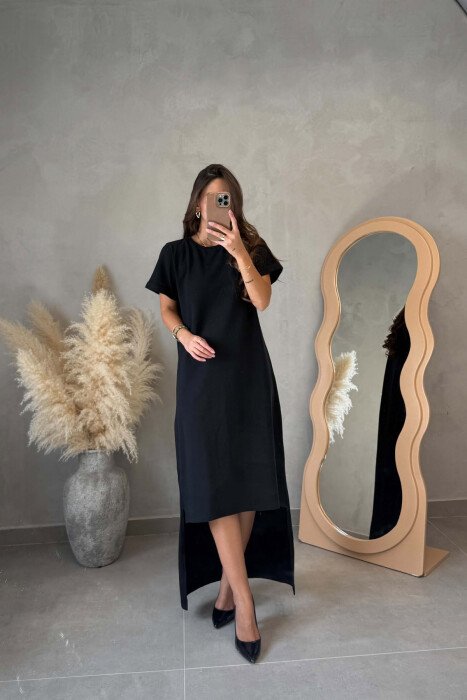 ONE COLOR SHORT SLEEVE WOMEN DRESS BLACK/ E ZEZE - KLAUDIO FASHION