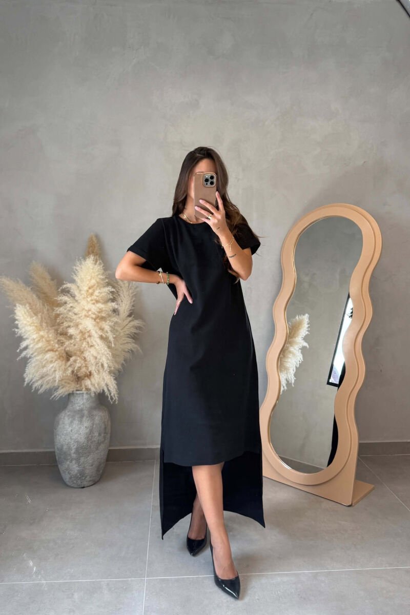ONE COLOR SHORT SLEEVE WOMEN DRESS BLACK/ E ZEZE - 2