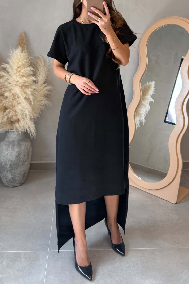 ONE COLOR SHORT SLEEVE WOMEN DRESS BLACK/ E ZEZE - 3