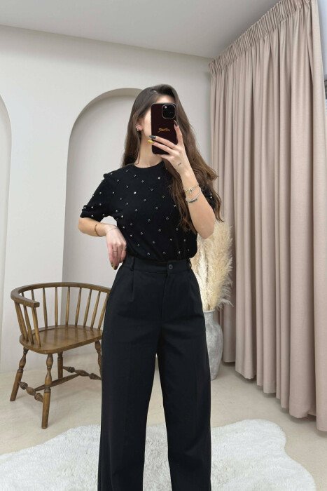 ONE COLOR SHORT SLEEVE WOMEN SWEATER BLACK/ E ZEZE - KLAUDIO FASHION