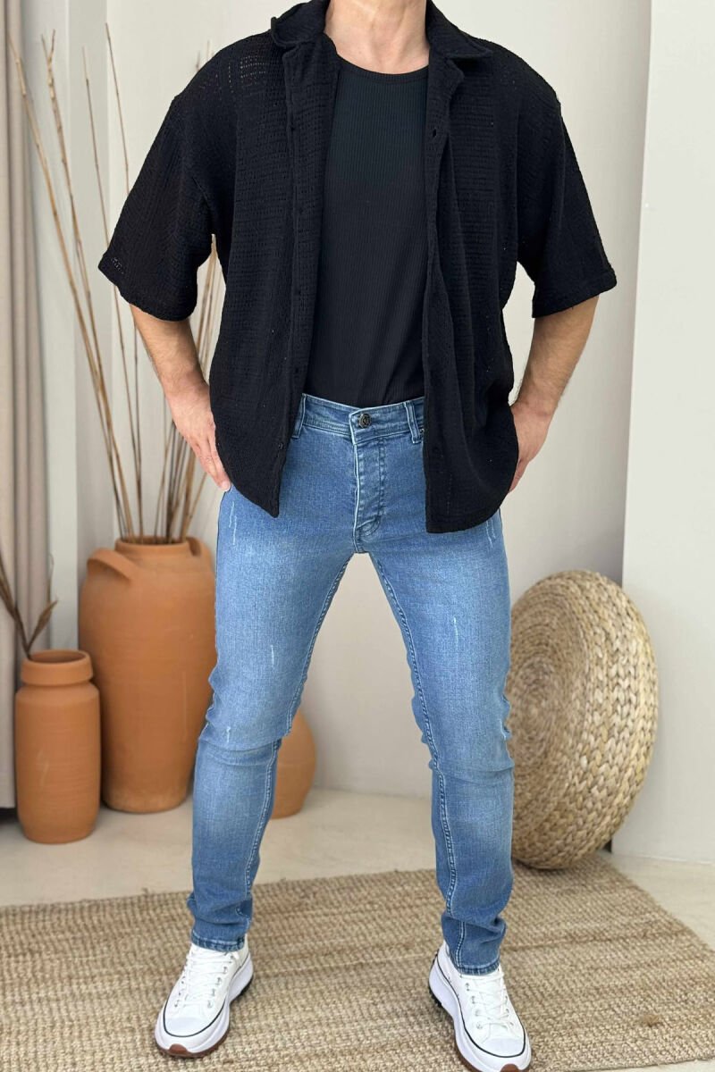 ONE COLOR SHORT SLEEVES MEN SHIRT BLACK/ E ZEZE - 1