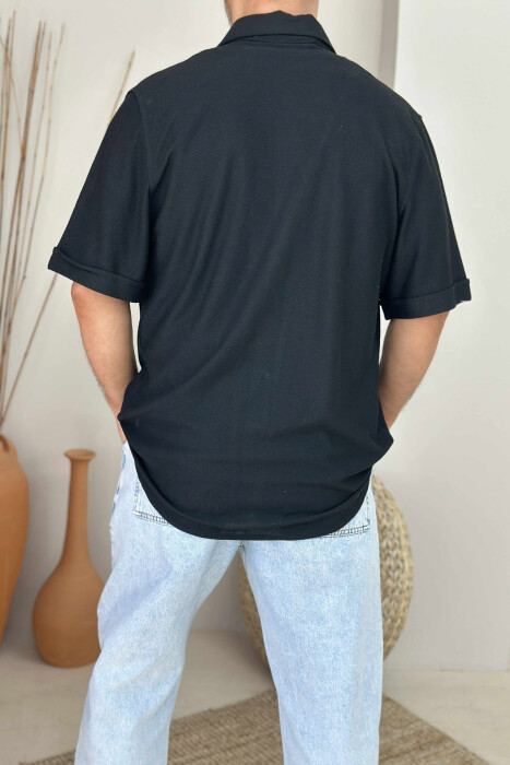 ONE COLOR SHORT SLEEVES MEN SHIRT BLACK/ E ZEZE - 2