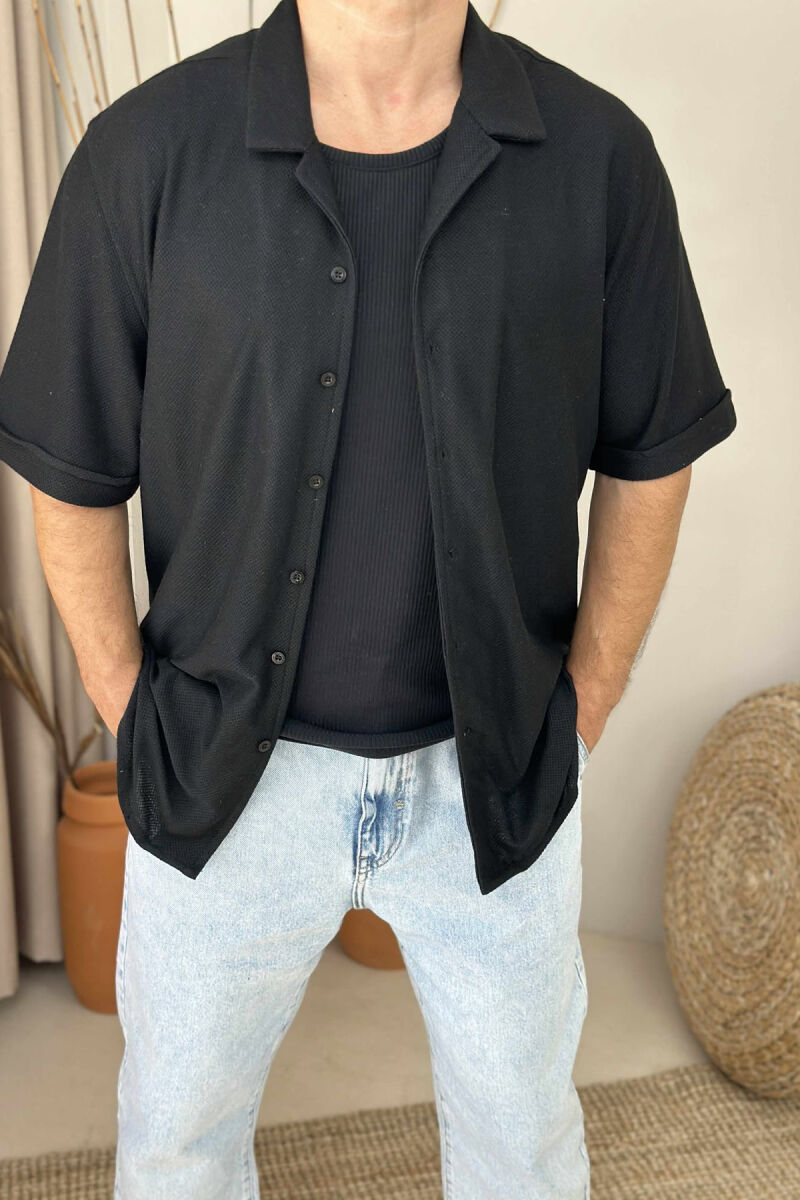 ONE COLOR SHORT SLEEVES MEN SHIRT BLACK/ E ZEZE - 3