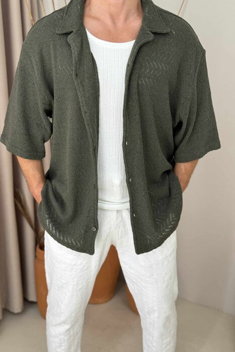ONE COLOR SHORT SLEEVES MEN SHIRT GREEN/JESHILE - 2