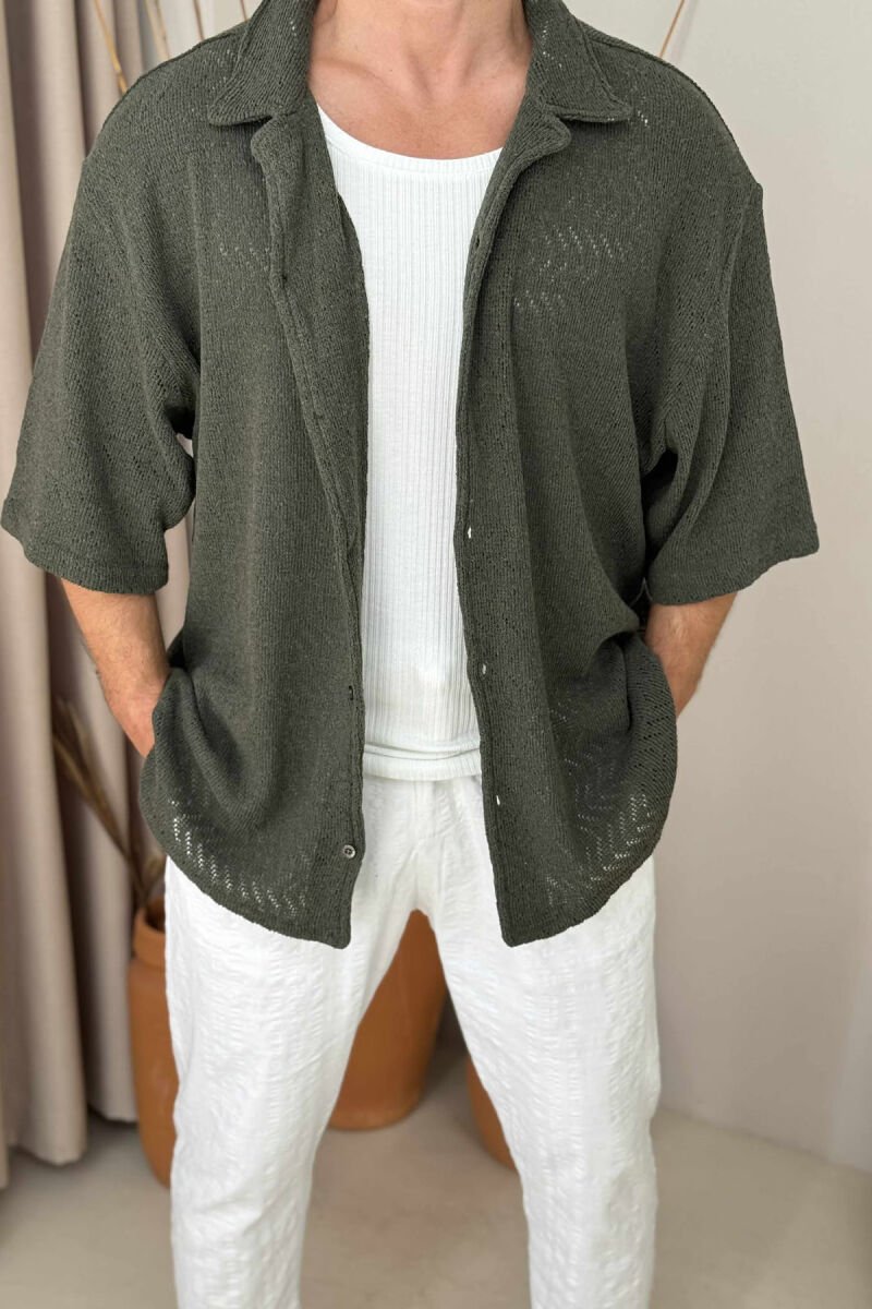 ONE COLOR SHORT SLEEVES MEN SHIRT GREEN/JESHILE - 2