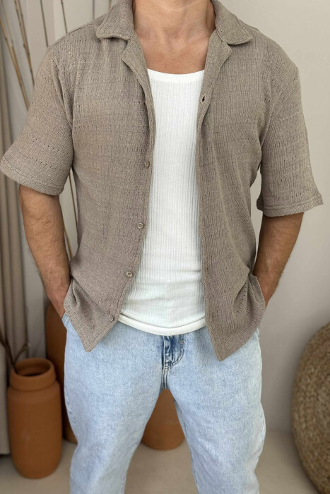 ONE COLOR SHORT SLEEVES MEN SHIRT LIGHT BROWN/KAZB - 2