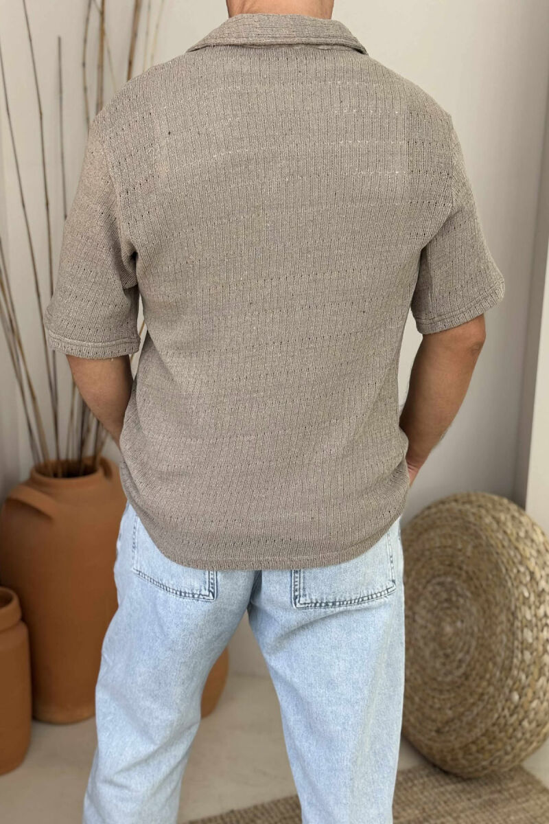 ONE COLOR SHORT SLEEVES MEN SHIRT LIGHT BROWN/KAZB - 3