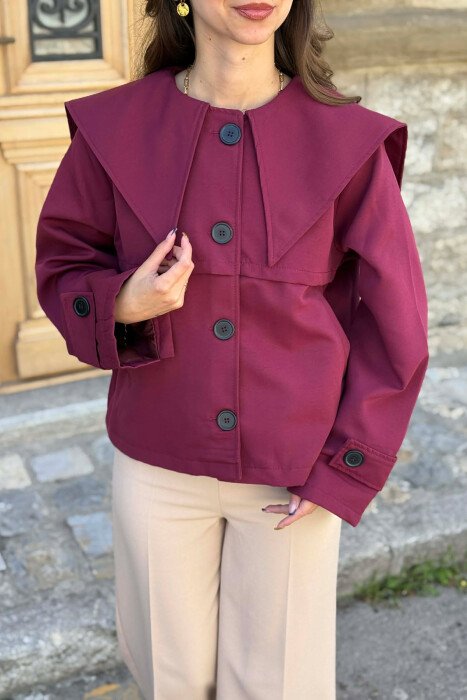 ONE COLOR SHORT TRENCH WOMEN COAT BURGUNDY/VISHNJE - 3
