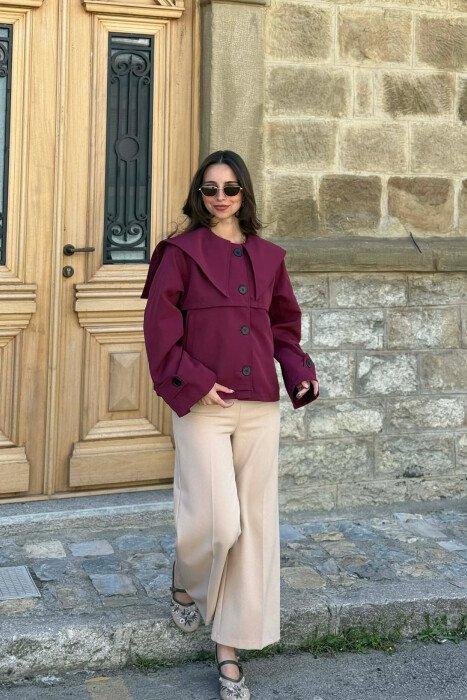 ONE COLOR SHORT TRENCH WOMEN COAT BURGUNDY/VISHNJE - 4