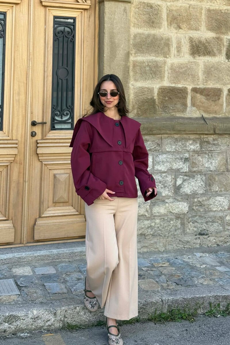 ONE COLOR SHORT TRENCH WOMEN COAT BURGUNDY/VISHNJE - 4