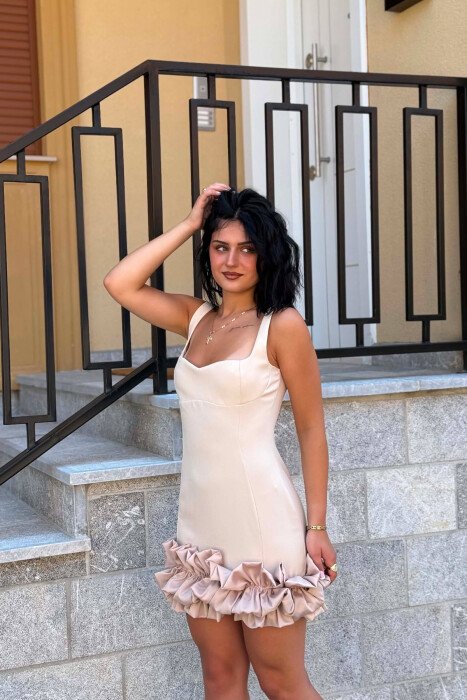 ONE COLOR SHORT WOMAN DRESS BEIGE/BEZHE - 5
