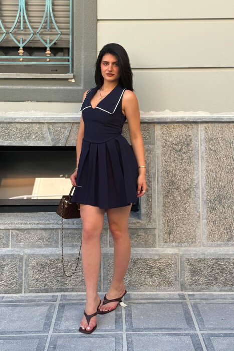 ONE COLOR SHORT WOMAN DRESS BLUE/BLU - 2