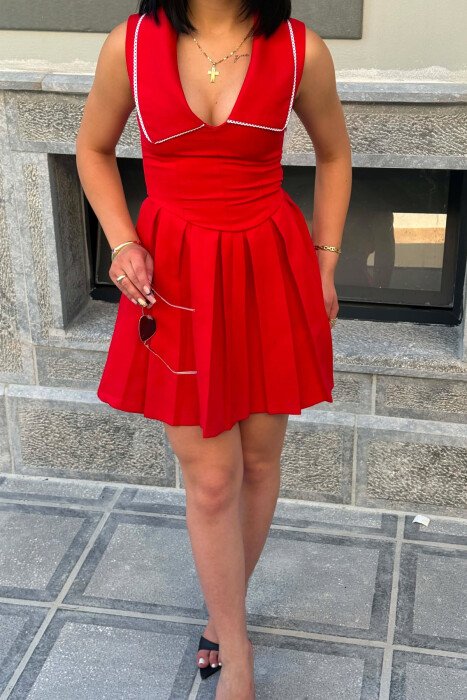 ONE COLOR SHORT WOMAN DRESS RED/E KUQE - 3