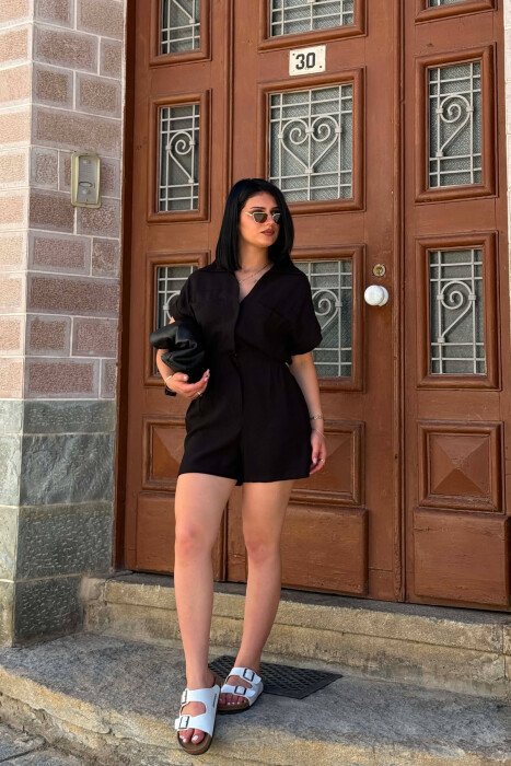 ONE COLOR SHORT WOMAN JUMPSUIT BLACK/ E ZEZE 