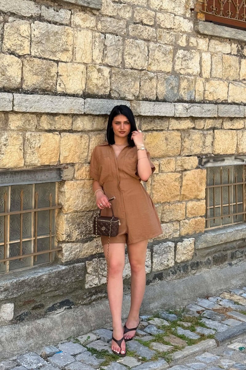 ONE COLOR SHORT WOMAN JUMPSUIT BROWN/KAFE - 2