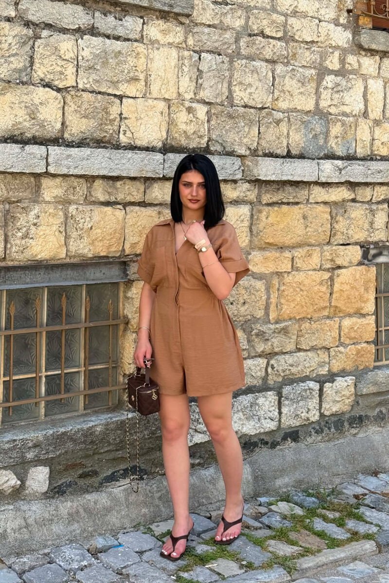 ONE COLOR SHORT WOMAN JUMPSUIT BROWN/KAFE - 3