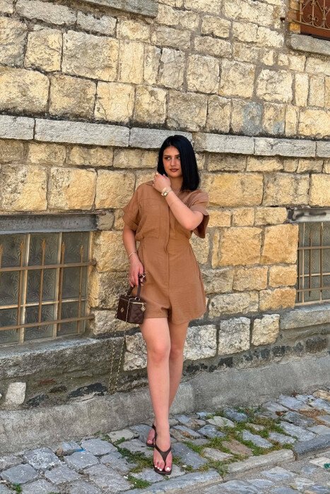 ONE COLOR SHORT WOMAN JUMPSUIT BROWN/KAFE - 4