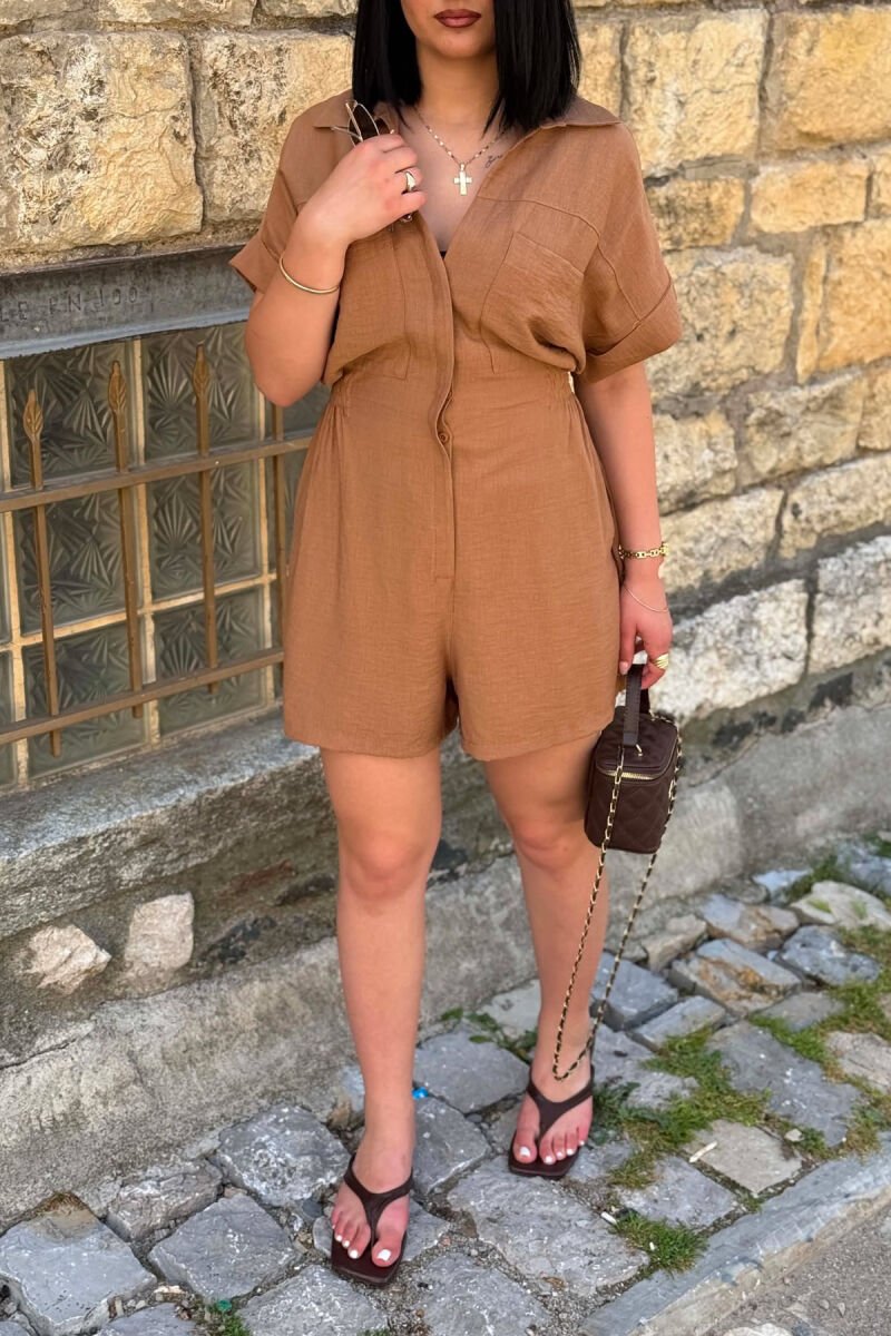 ONE COLOR SHORT WOMAN JUMPSUIT BROWN/KAFE - 5