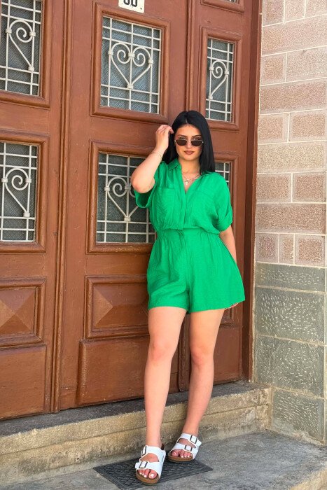 JUMPSUIT NJE NGJYRESH I SHKURTER PER FEMRA NE NGJYRE JESHILE - 