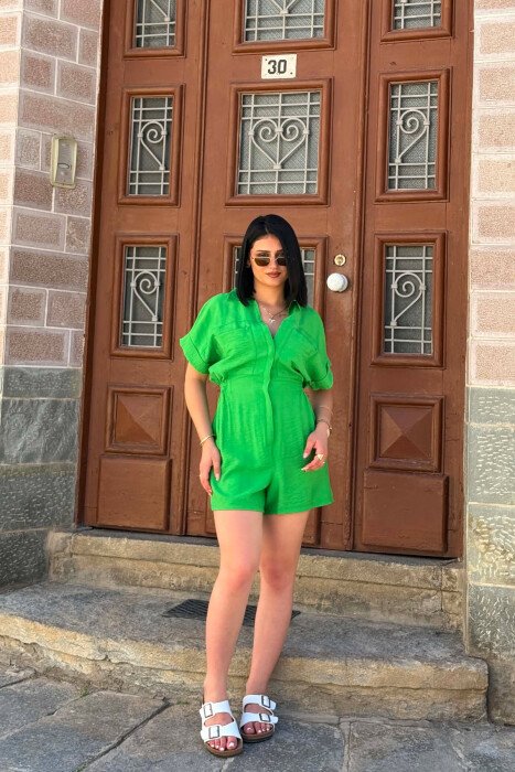 ONE COLOR SHORT WOMAN JUMPSUIT LIGHT GREEN/JEZB - 