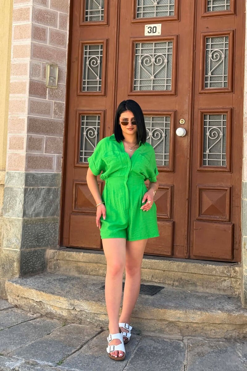 ONE COLOR SHORT WOMAN JUMPSUIT LIGHT GREEN/JEZB - 3