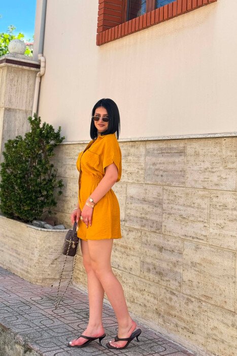 ONE COLOR SHORT WOMAN JUMPSUIT MUSTARD/MUSTARDE - 5