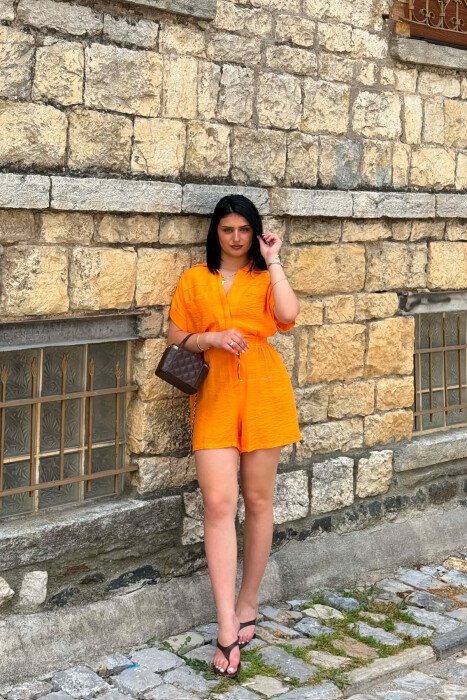 ONE COLOR SHORT WOMAN JUMPSUIT ORANGE/PORTOKALLI - 