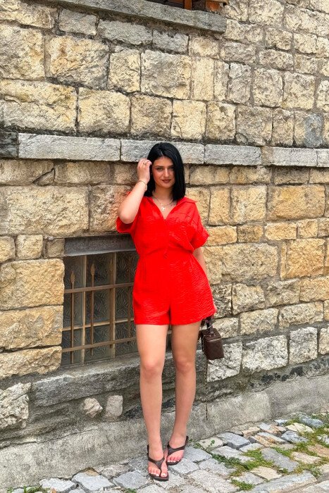 ONE COLOR SHORT WOMAN JUMPSUIT SALMON/SALMON - 1
