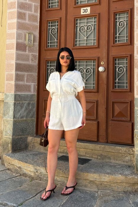 ONE COLOR SHORT WOMAN JUMPSUIT WHITE-E BARDHE - 