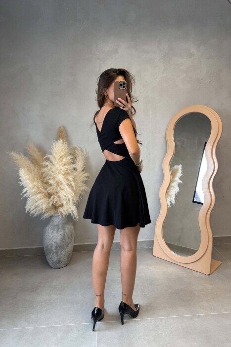 ONE COLOR SHORT WOMEN DRESS BLACK/ E ZEZE - 2