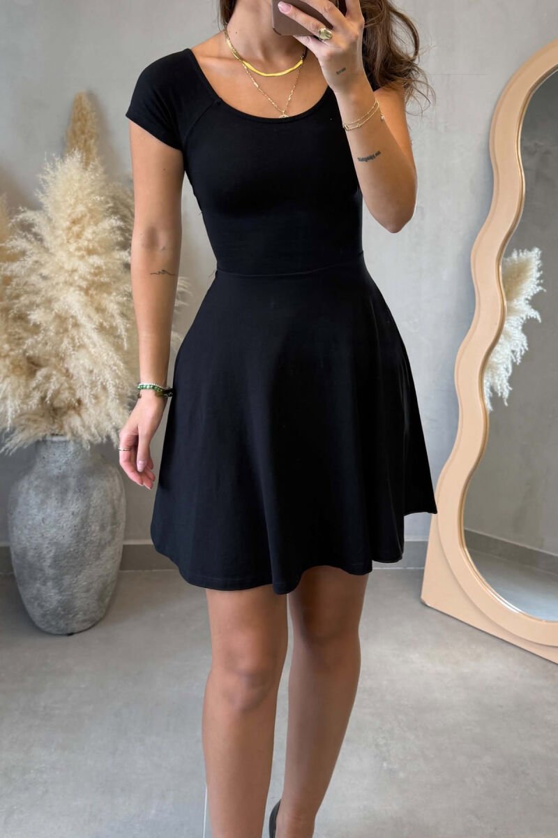 ONE COLOR SHORT WOMEN DRESS BLACK/ E ZEZE - 3