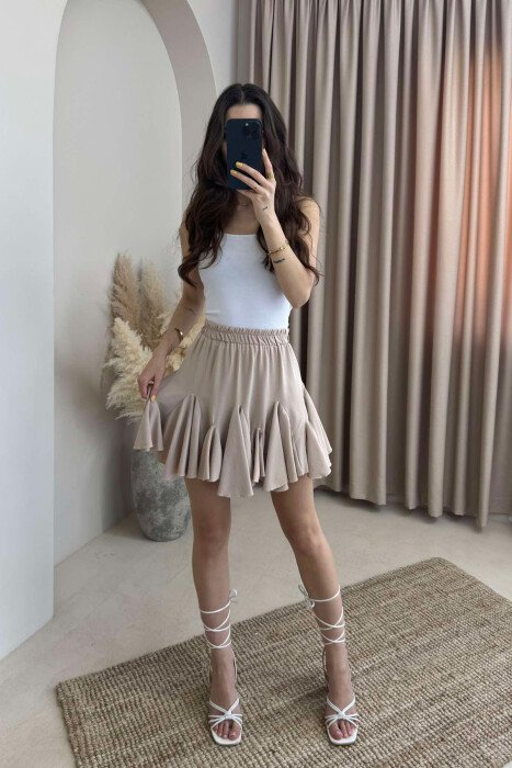 ONE COLOR SHORT WOMEN SKIRT BEIGE/BEZHE - 3