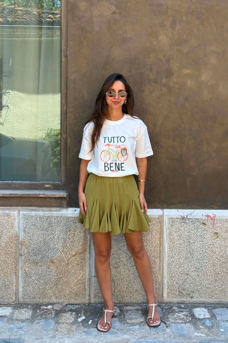 ONE COLOR SHORT WOMEN SKIRT OLIVE/ULLI - 2