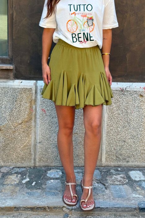 ONE COLOR SHORT WOMEN SKIRT OLIVE/ULLI - 4