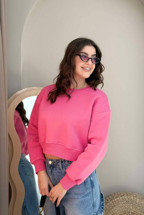 ONE COLOR SHORT WOMEN SWEATSHIRT PINK/ROZE - 3