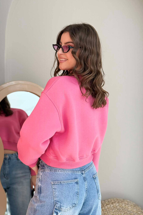 ONE COLOR SHORT WOMEN SWEATSHIRT PINK/ROZE - 5